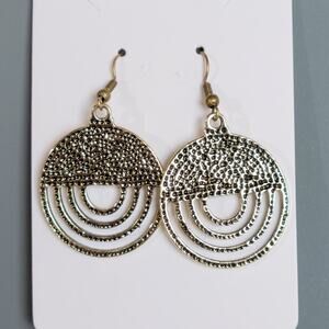 Gold Brass Tone Rainbow Dangle Earrings Textured Boho Drop Jewelry 2"